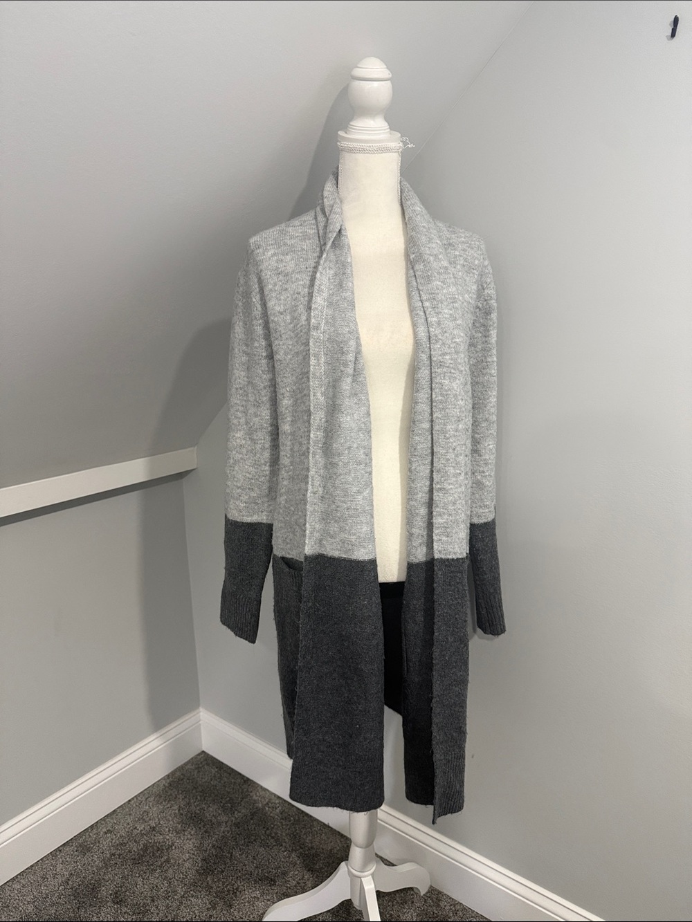 Michael Kors Two-Tone Light and Dark Gray Open Front Cardigan